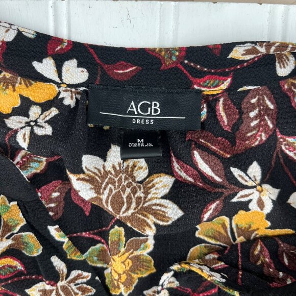 AGB Short Sleeve Dress Medium Black W Multi Floral Print - Picture 2 of 6